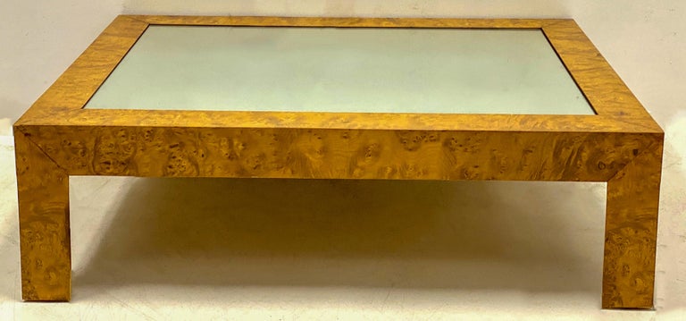 Modern Italian Burlwood and Mirror Coffee Table in the Manner of Milo Baughman In Good Condition For Sale In Kennesaw, GA