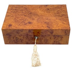 Modern Italian Carpathian Burl Wood Humidor with Tasseled Key