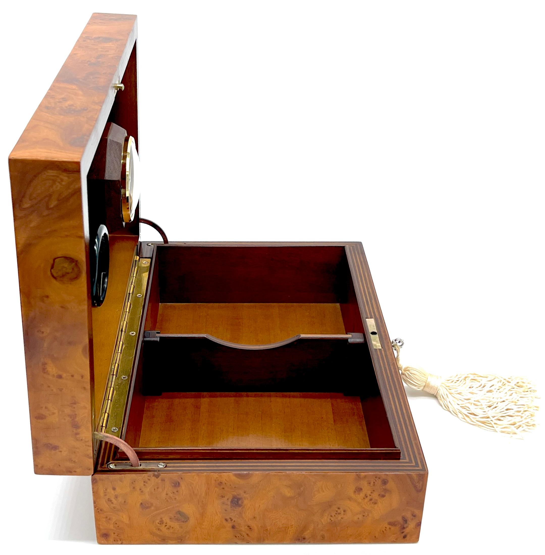 Modern Italian Carpathian Burl Wood Humidor with Tasseled Key For Sale 6