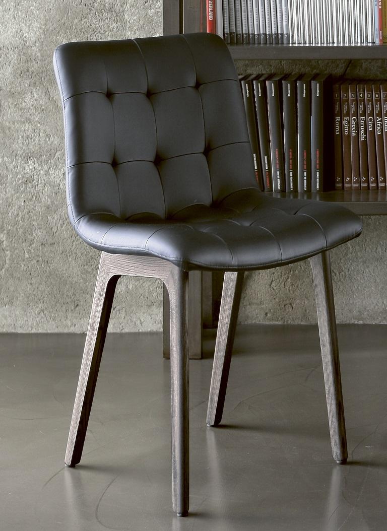 International Style Modern Italian Chair with Wooden Frame and Upholstered Seat, Bontempi Collection For Sale