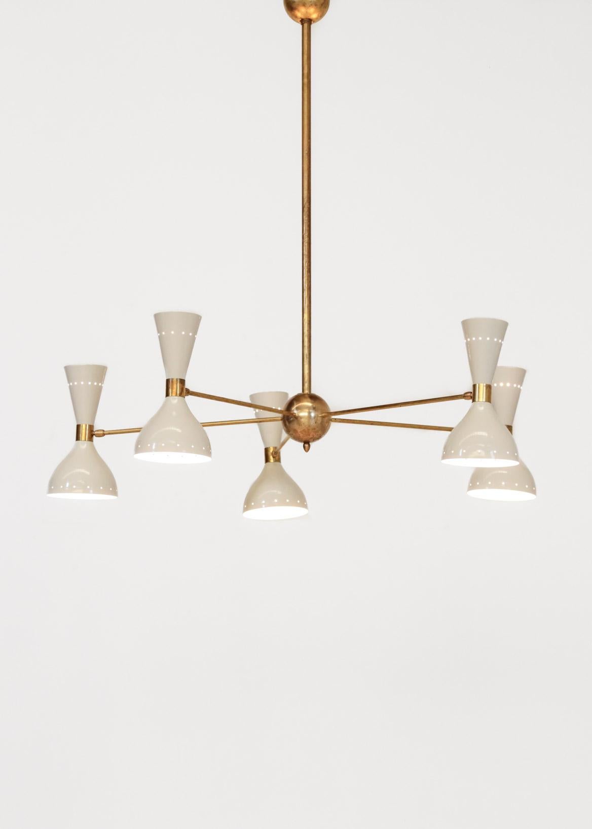 Mid-Century Modern Lustre italien moderne de style Stilnovo « Pia » à 5 bras en vente