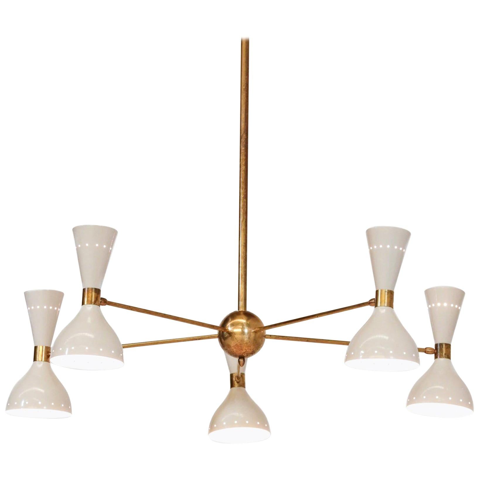 Modern Italian Chandelier, Stilnovo Style "Pita" 5 arms For Sale