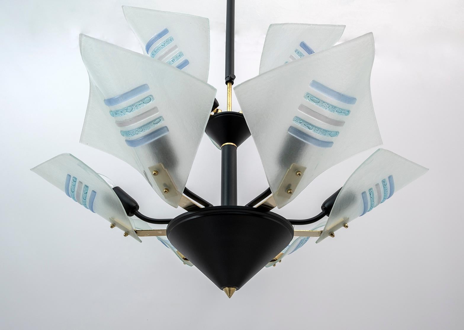 Late 20th Century Modern Italian Chandelier with Murano Glass Sails, 1989 For Sale