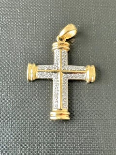 Modern Italian "Chapiteau" Gold Cross with Diamonds