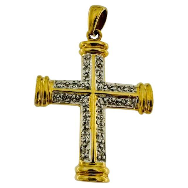 Modern Italian "Chapiteau" Gold Cross with Diamonds  For Sale