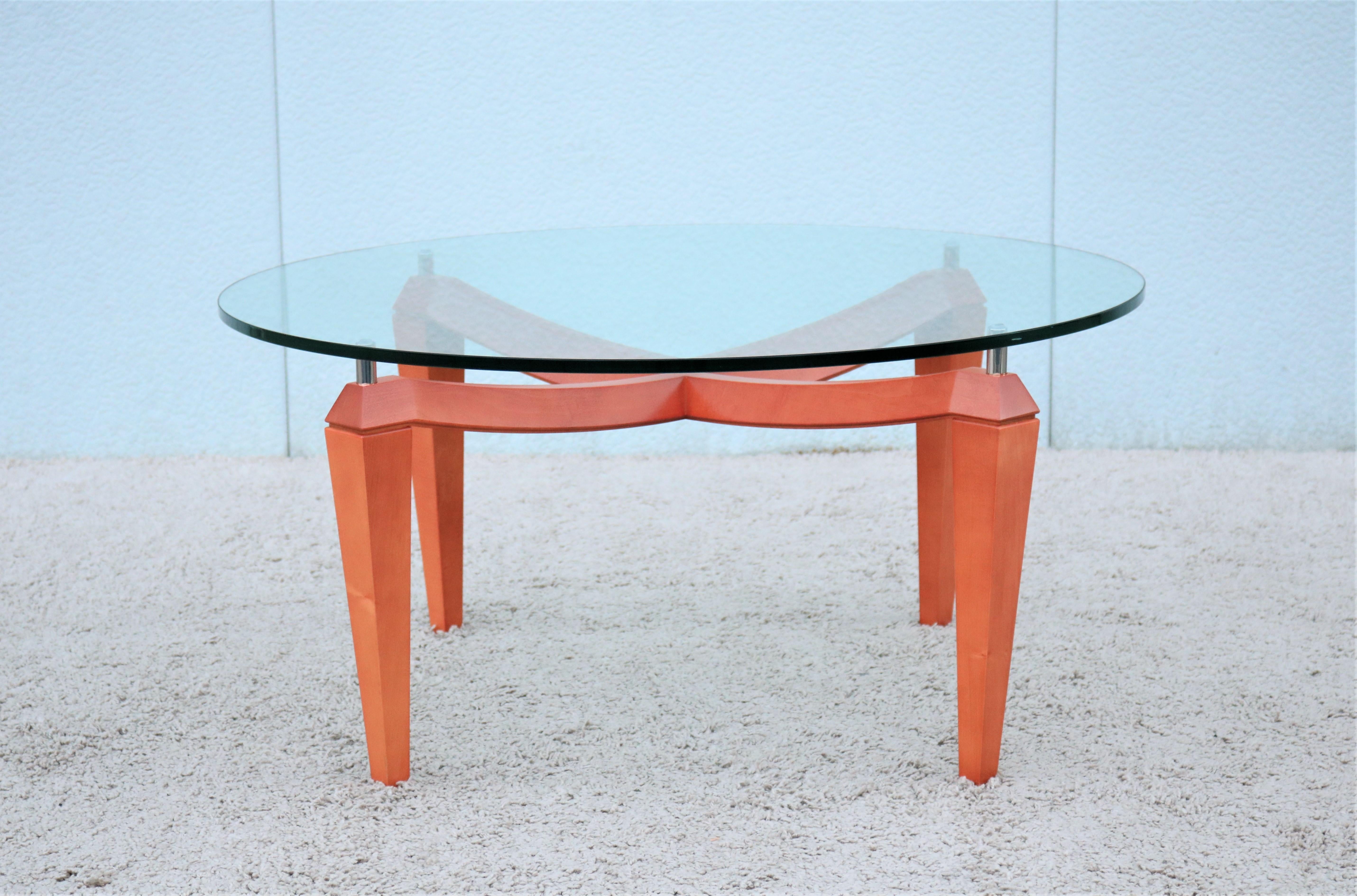 Unknown Modern Italian Cherry Wood and Transparent Glass Round Coffee Table For Sale