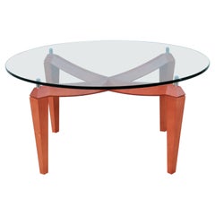 Moderner italienischer runder Couchtisch aus Kirschbaumholz und transparentem Glas
