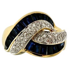 Modern Italian Cocktail Ring 18 karat Yellow Gold with Diamonds and Sapphires