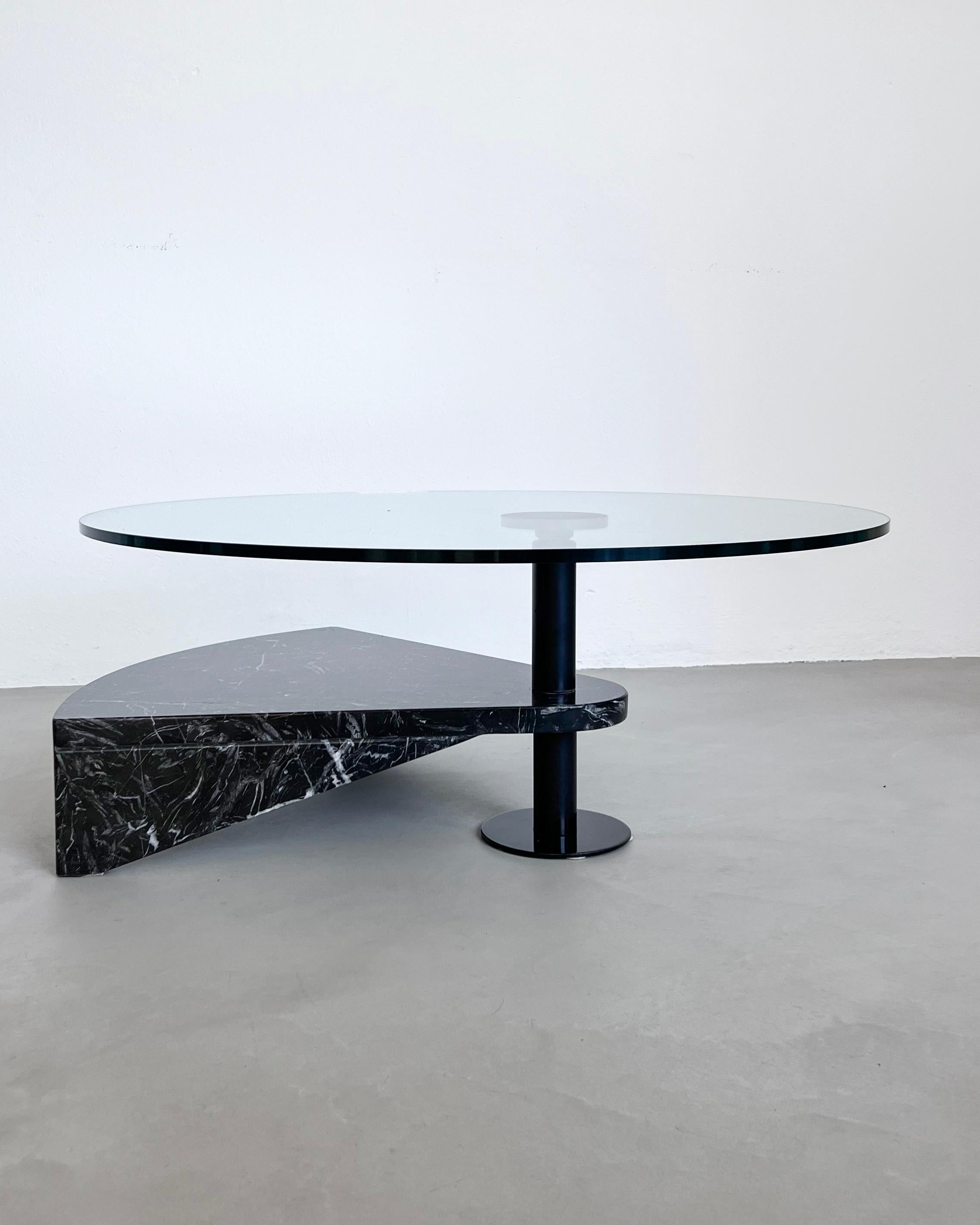 Steel Modern Italian Coffee Table in Marble and Glass by Acerbis, Sculptural Piece For Sale