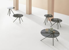 Modern Italian Coffee Table with Metal Frame and Glass Top Ø19.7", Bontempi Casa