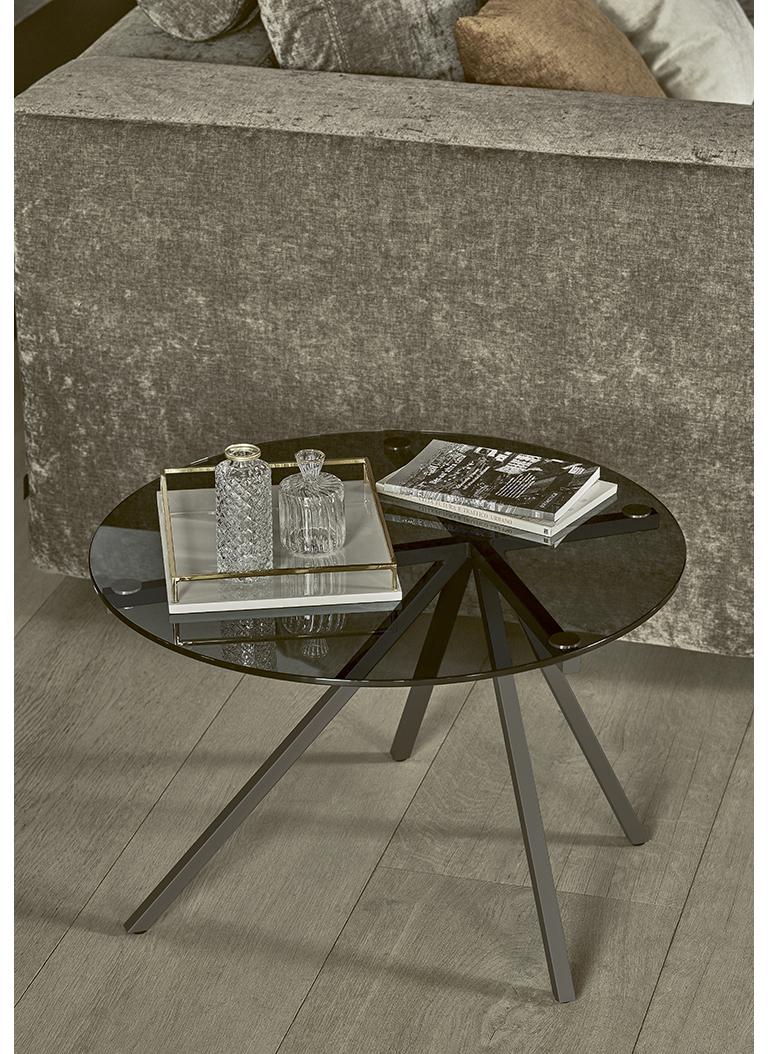 Laqué Table basse moderne italienne avec structure en métal et plateau en verre Ø19.7