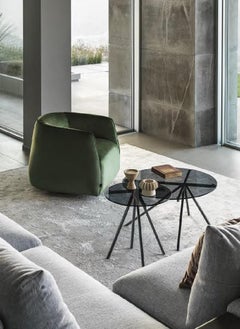 Modern Italian Coffee Table with Metal Frame and Glass Top Ø 31.5, Bontempi