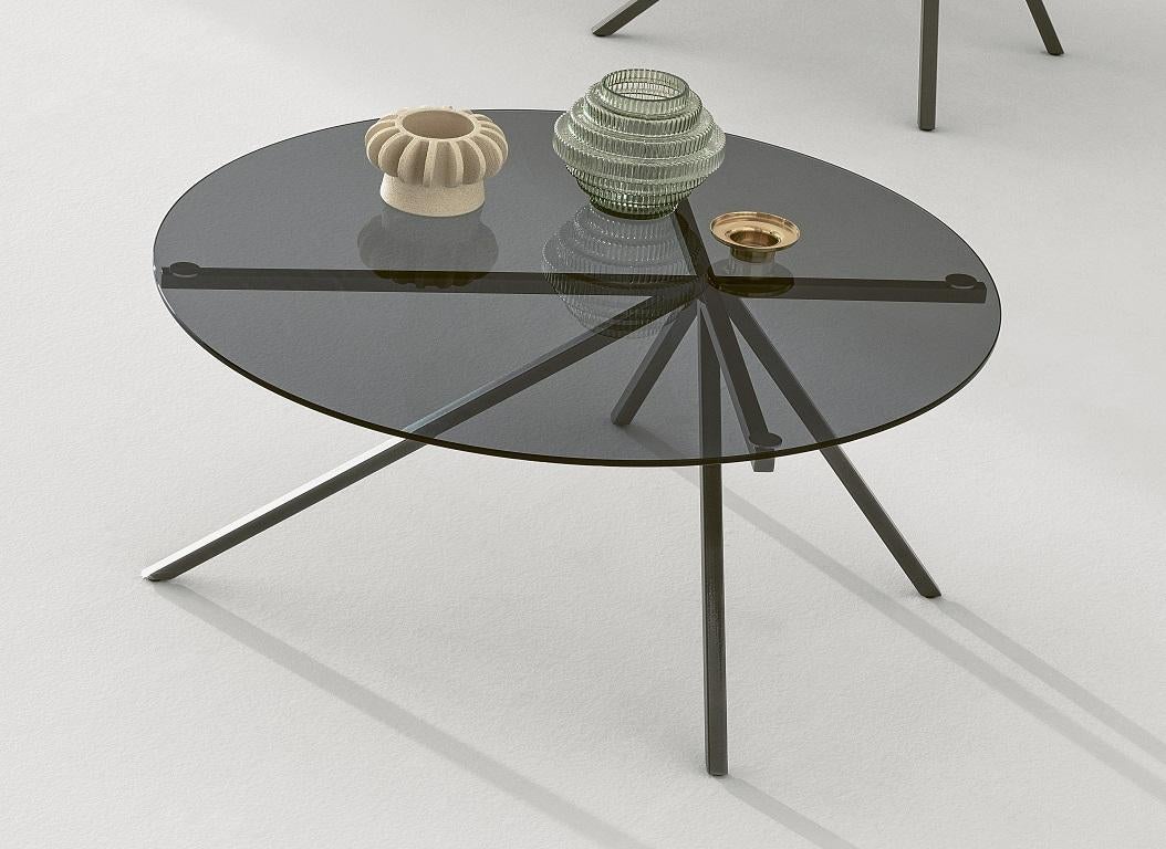 Table basse moderne italienne avec structure en métal et plateau en verre Ø 31,5, Bontempi Neuf - En vente à Titusville, PA