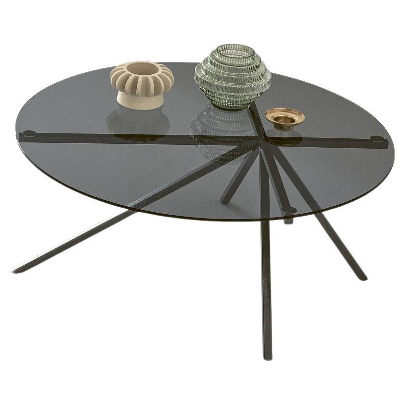 Table basse moderne italienne avec structure en métal et plateau en verre Ø 31,5, Bontempi