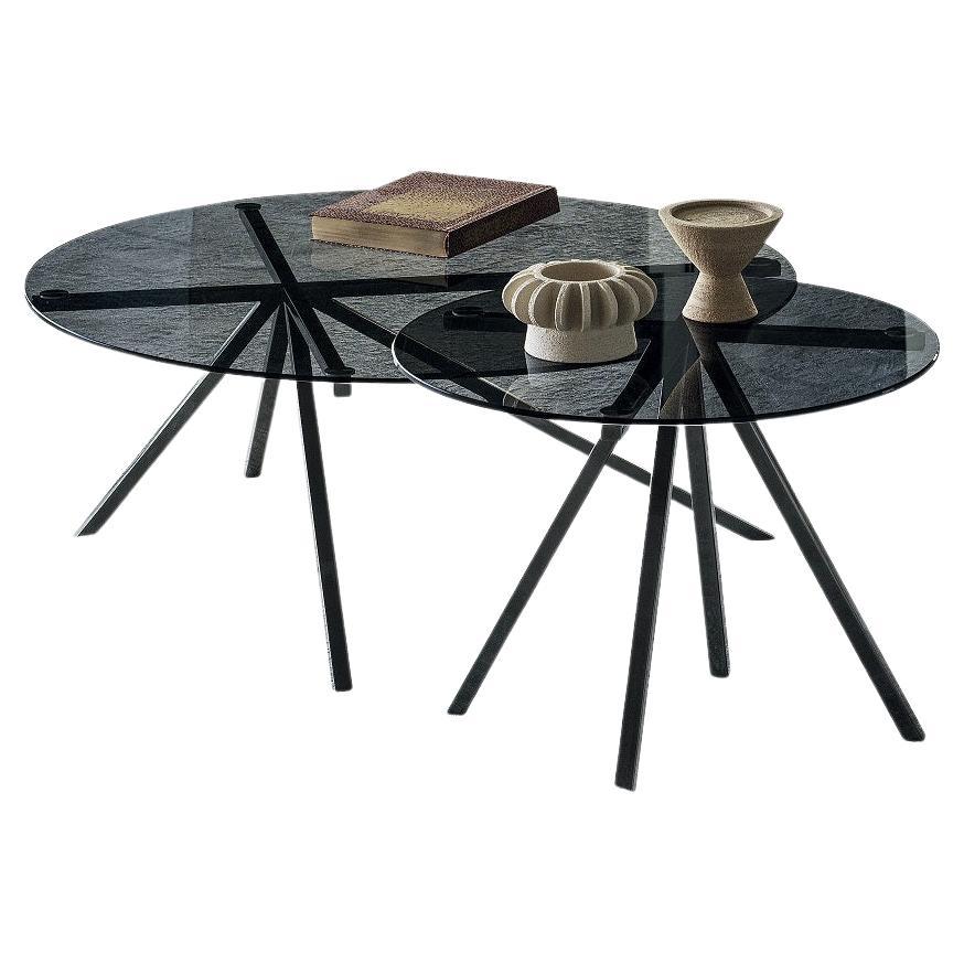 Modern Italian Coffee Table with Metal Frame and Glass Top Ø 23.6" , Bontempi For Sale