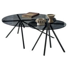 Modern Italian Coffee Table with Metal Frame and Glass Top Ø 23.6" , Bontempi