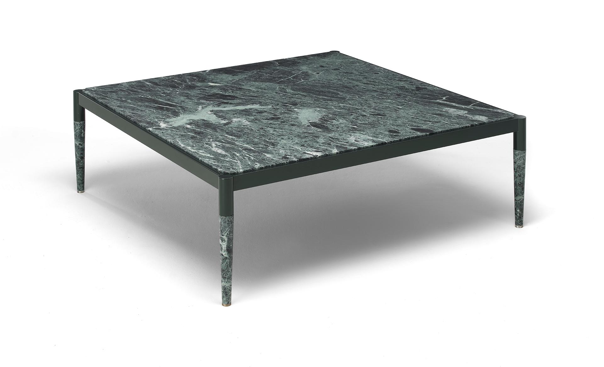 Moderne Table basse italienne moderne avec plateau et pieds en marbre Verde Alpi en vente