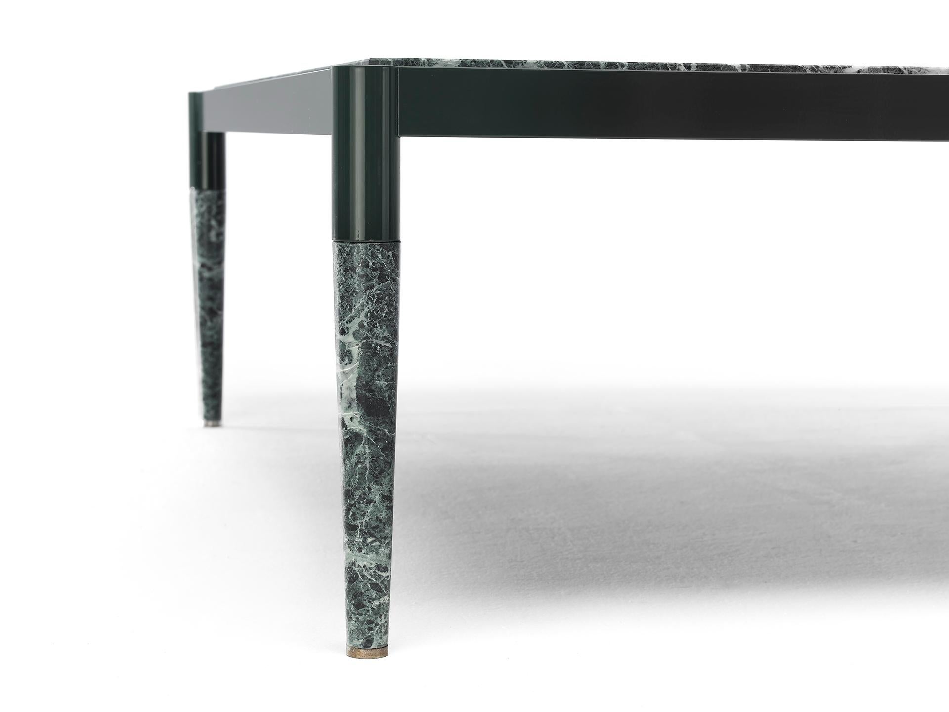 Contemporary Modern Italian coffee table with top and legs in Verde Alpi marble For Sale