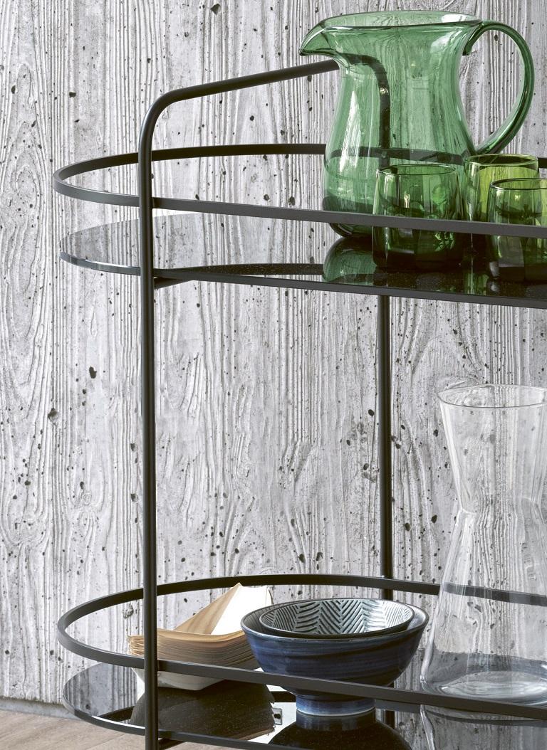 Lacquered Modern Italian Coffee Trolley with Metal Frame and Glass Tops, Bontempi Casa For Sale