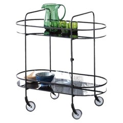 Modern Italian Coffee Trolley with Metal Frame and Glass Tops, Bontempi Casa