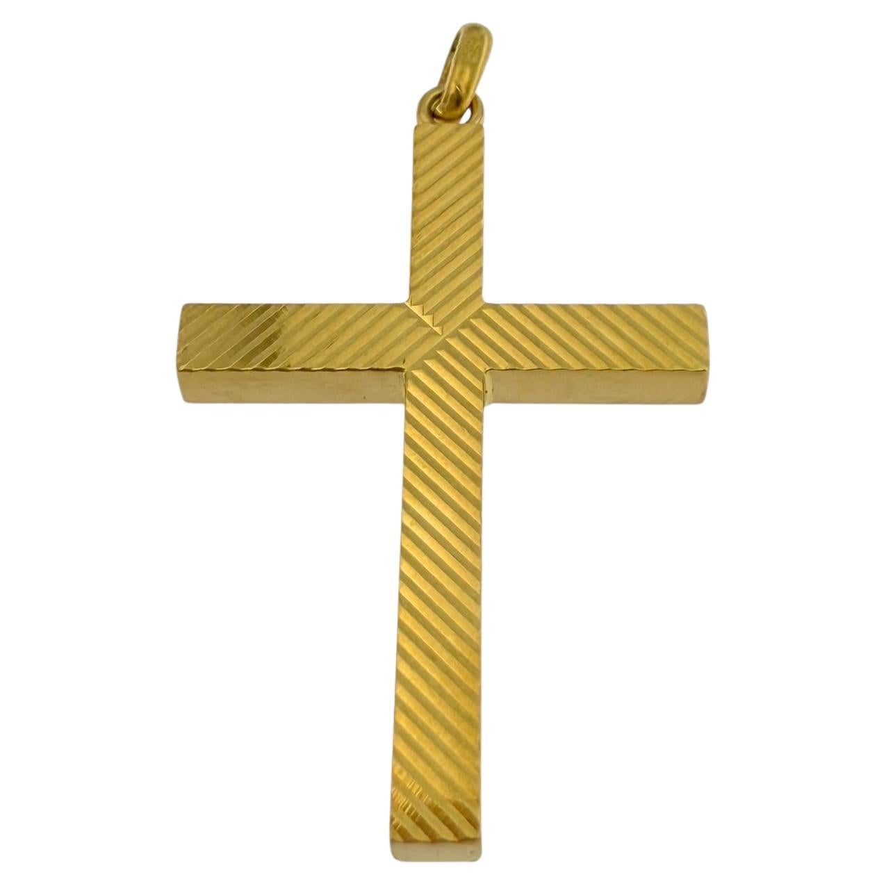 Modernes modernes italienisches Kreuz aus 18 Karat Gelbgold