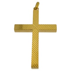 Modernes modernes italienisches Kreuz aus 18 Karat Gelbgold