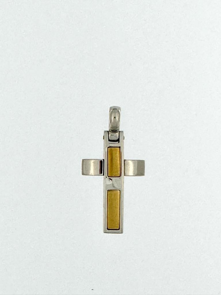 Croix italienne moderne en or blanc et jaune 18 carats Unisexe en vente