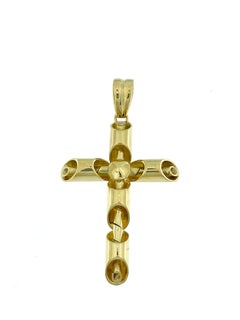 Modern Italian Cross Yellow Gold Tubular Design