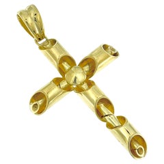 Modern Italian Cross Yellow Gold Tubular Design