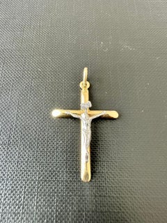 Modern Italian Crucifix 18kt Yellow and White Gold