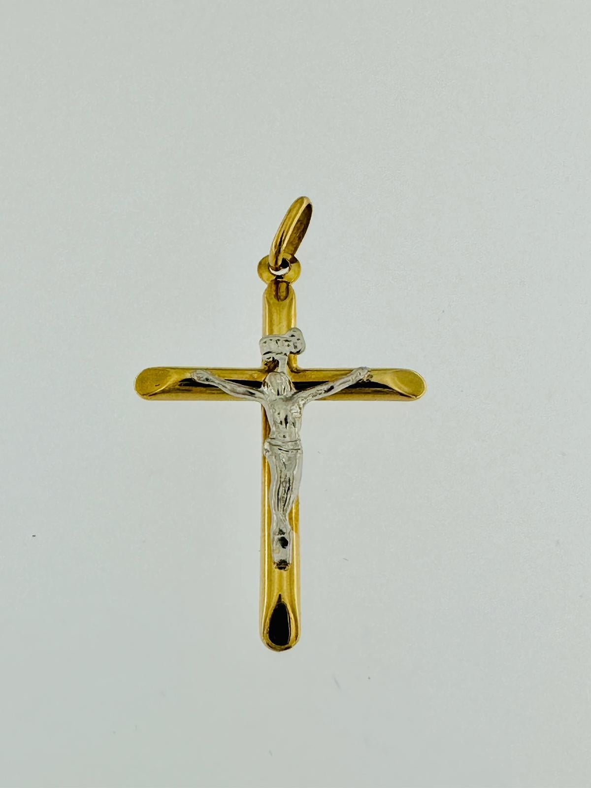 Women's or Men's Modern Italian Crucifix 18kt Yellow and White Gold  For Sale