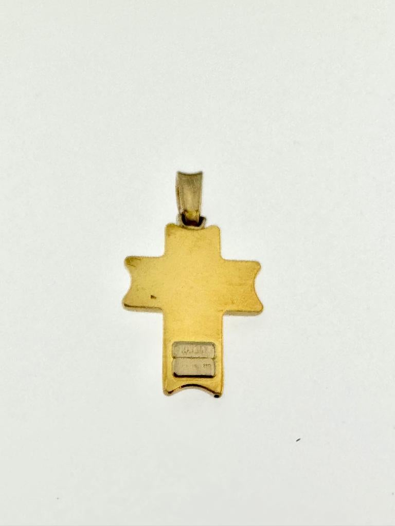 Modern Italian Crucifix 18 Karat Yellow and White Gold For Sale 1