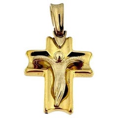 Vintage Modern Italian Crucifix 18 Karat Yellow and White Gold