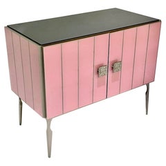 The Moderns Italian Custom Art Deco Style Pink Black Glass Satin Nickel Cabinet /Bar