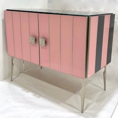 Customizable Modern Italian Art Deco Style Pink Black Glass Satin Nickel Cabinet