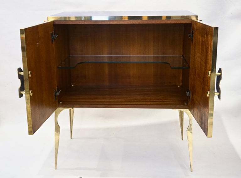 Contemporary Modern Italian Custom Art Deco Style Royal Pink Glass Brass Edge Cabinet /Bar For Sale