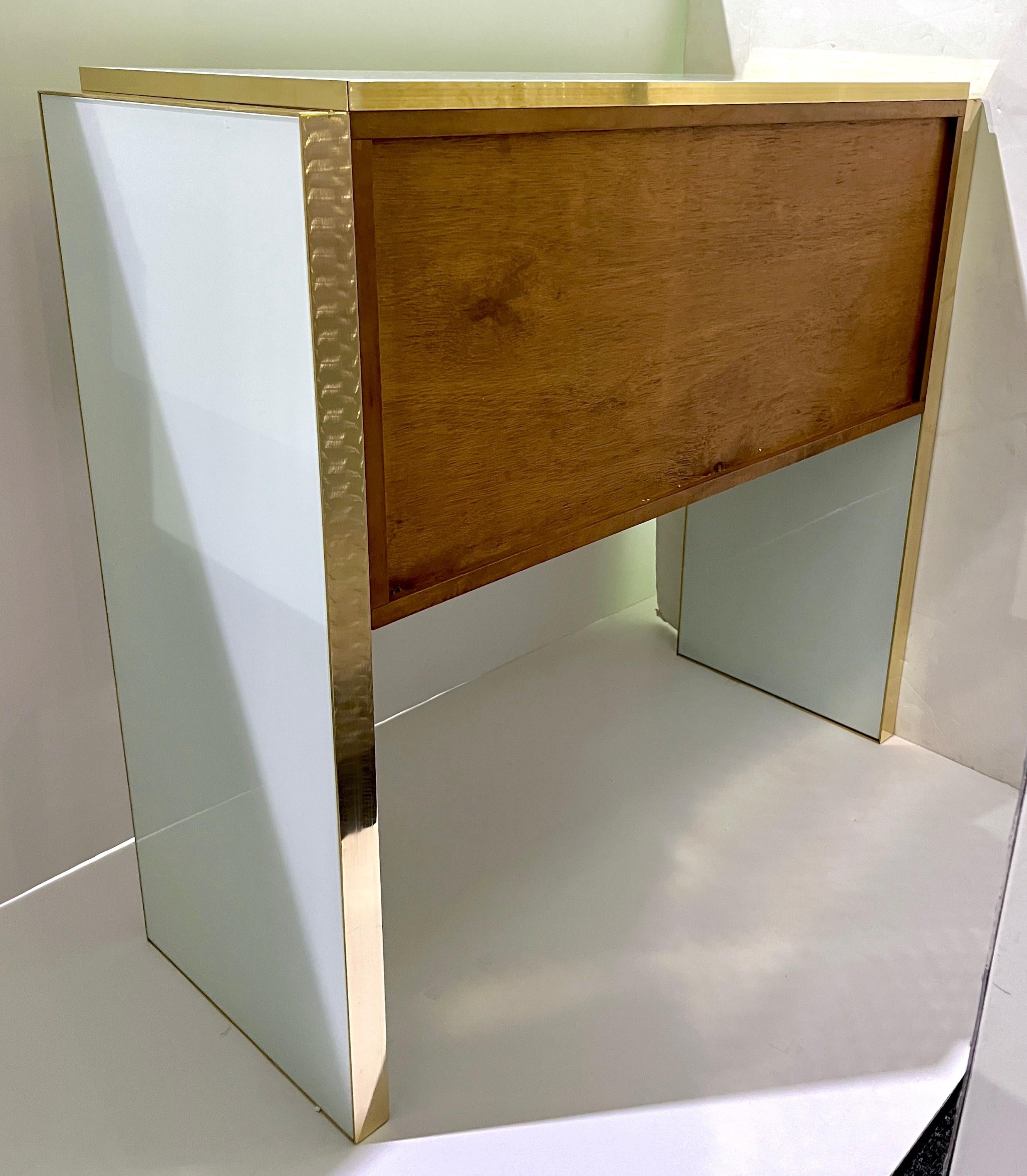 Contemporary Modern Italian Custom Design Brass Edged Ivory White 2 Door Cabinet/Bar For Sale