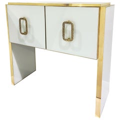 Modern Italian Custom Design Brass Edged Ivory White 2 Door Cabinet/Bar