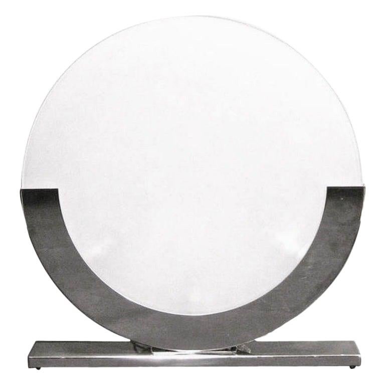 Modern Italian Design White and Chrome Round Table Lamp, 1990