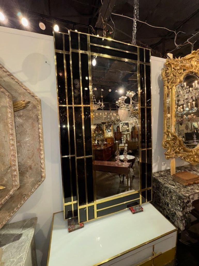 Miroirs modernes en verre noir et laiton poli de design italien en vente 1