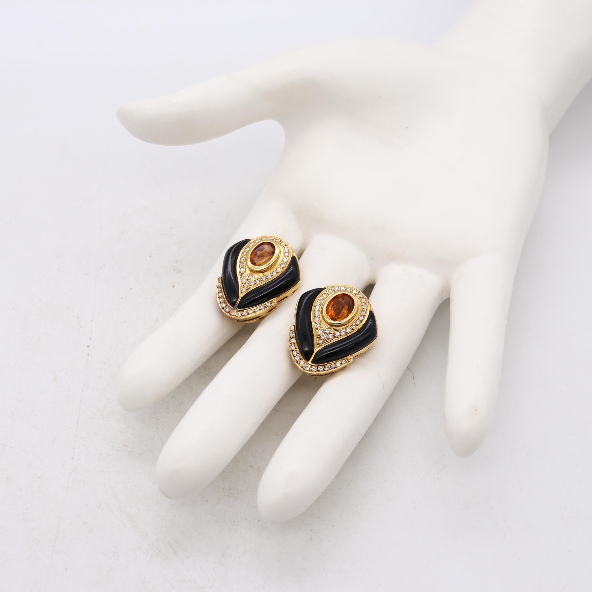 Modernist Modern Italian Designer Gem Set Earrings 18Kt Gold 4.56 Ct Diamond And Gemstones