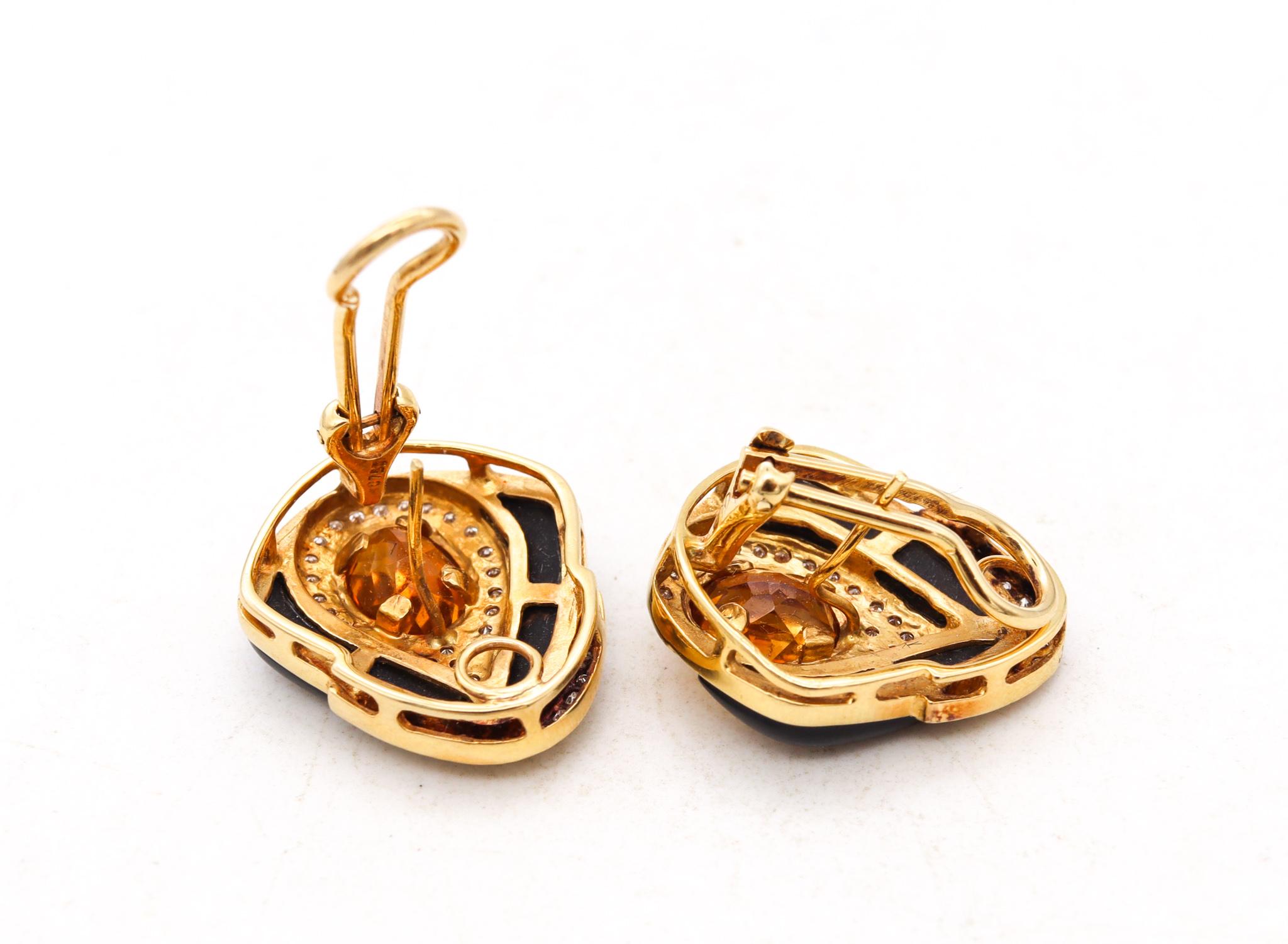 Modern Italian Designer Gem Set Earrings 18Kt Gold 4.56 Ct Diamond And Gemstones In Excellent Condition In Miami, FL