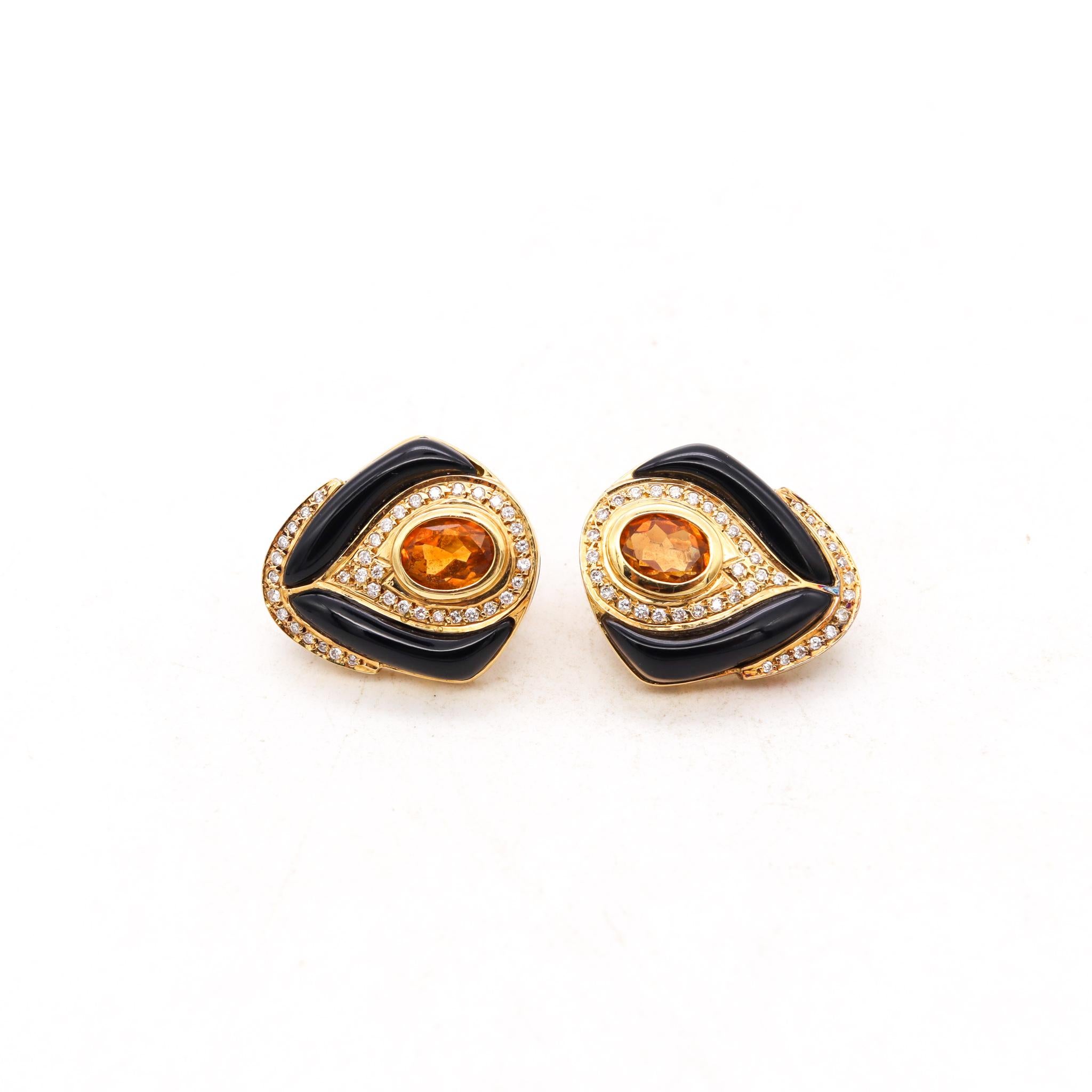 Women's Modern Italian Designer Gem Set Earrings 18Kt Gold 4.56 Ct Diamond And Gemstones For Sale
