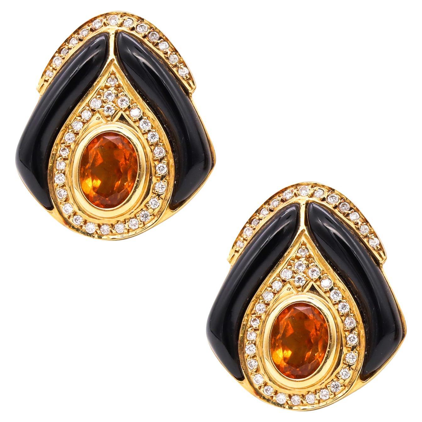 Modern Italian Designer Gem Set Earrings 18Kt Gold 4.56 Ct Diamond And Gemstones For Sale