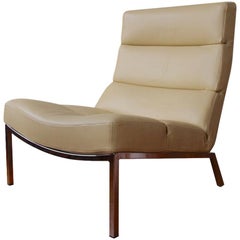 Modern Italian Designer Leather Lounge Chair with Chrome Base
