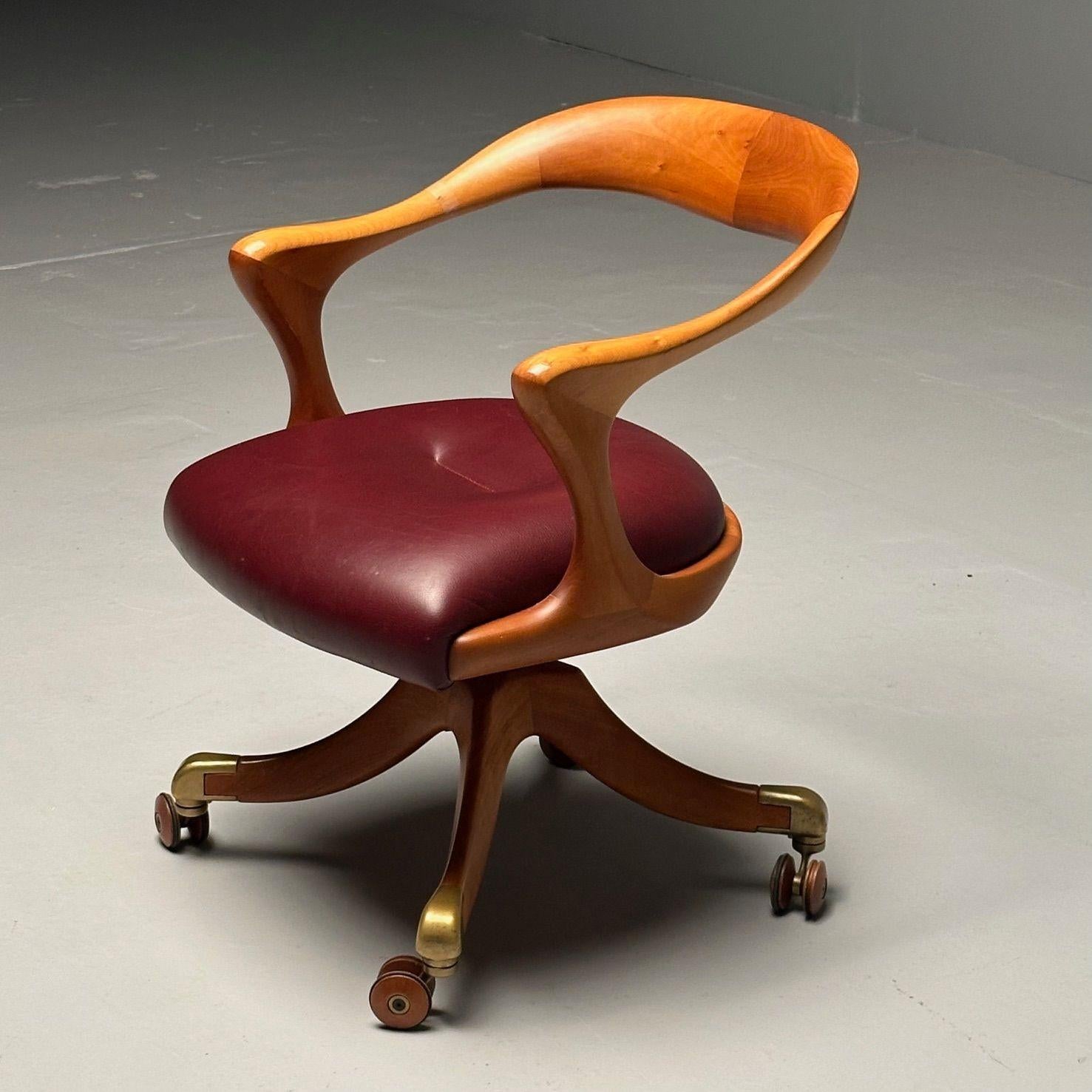 Ceccotti Collezioni, Modern, Office Chair, Light Walnut, Red Leather, 2000s For Sale 7