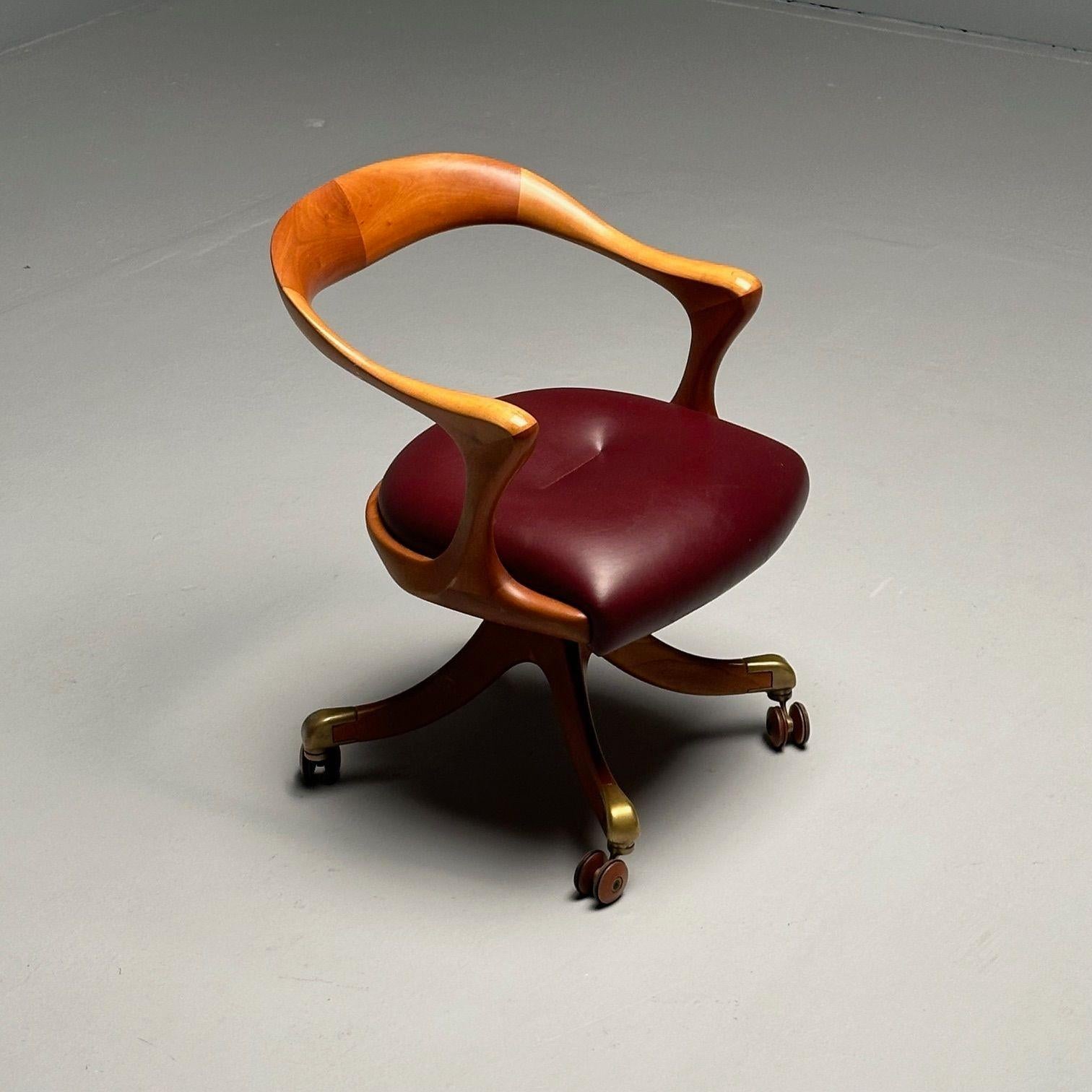 Ceccotti Collezioni, Modernity, chaise de bureau, noyer clair, cuir rouge, années 2000 en vente 7