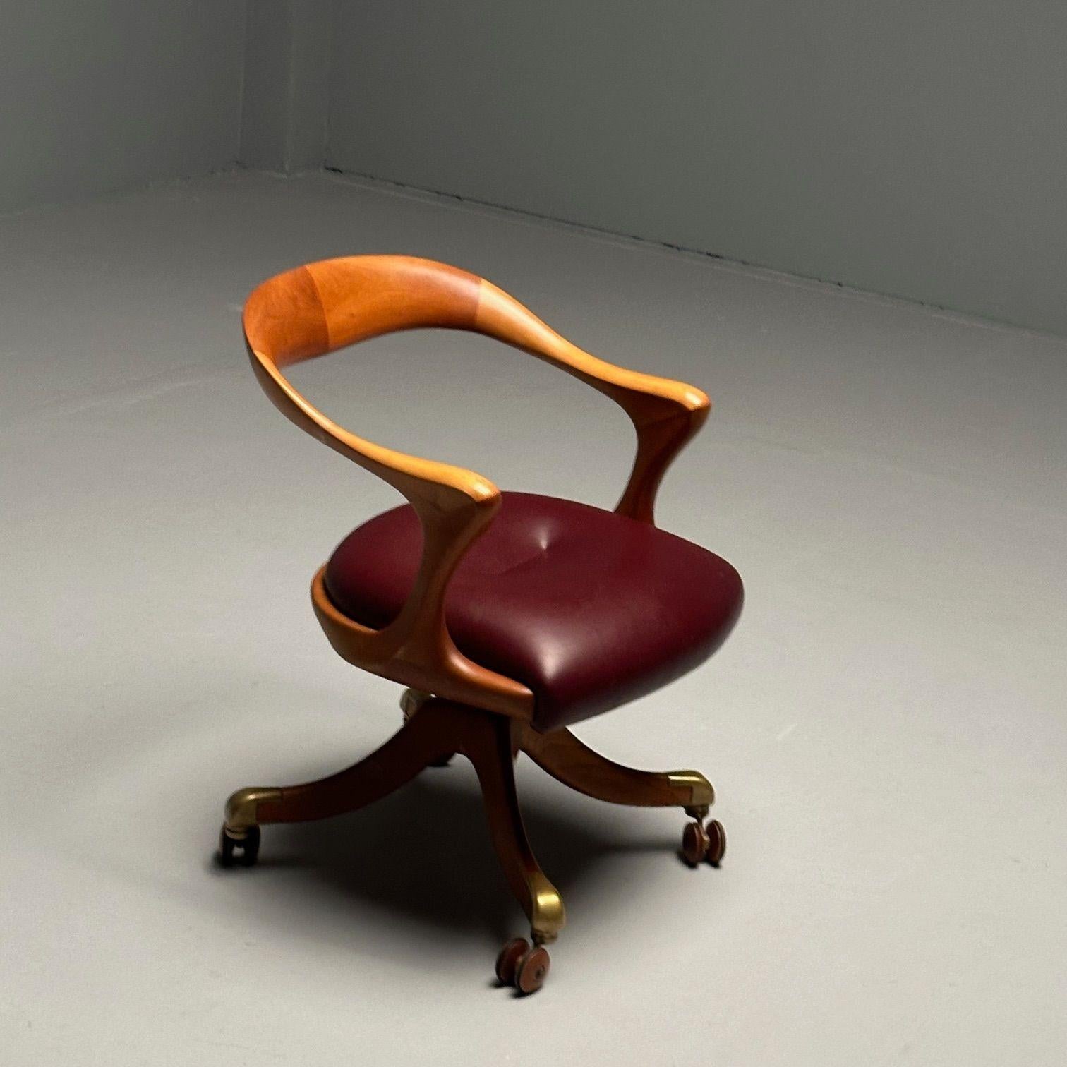 Ceccotti Collezioni, Modern, Office Chair, Light Walnut, Red Leather, 2000s For Sale 9
