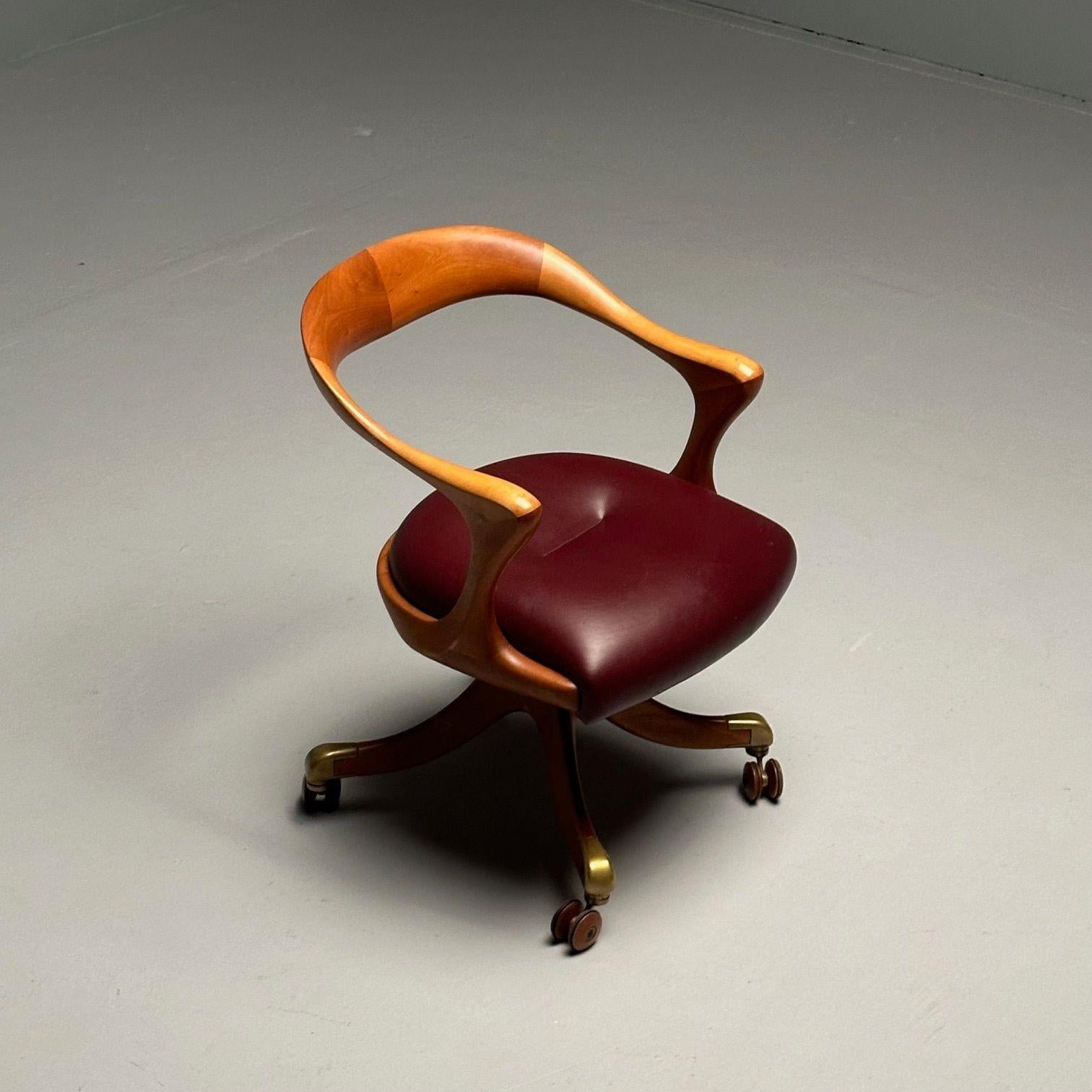 Ceccotti Collezioni, Modern, Office Chair, Light Walnut, Red Leather, 2000s For Sale 10