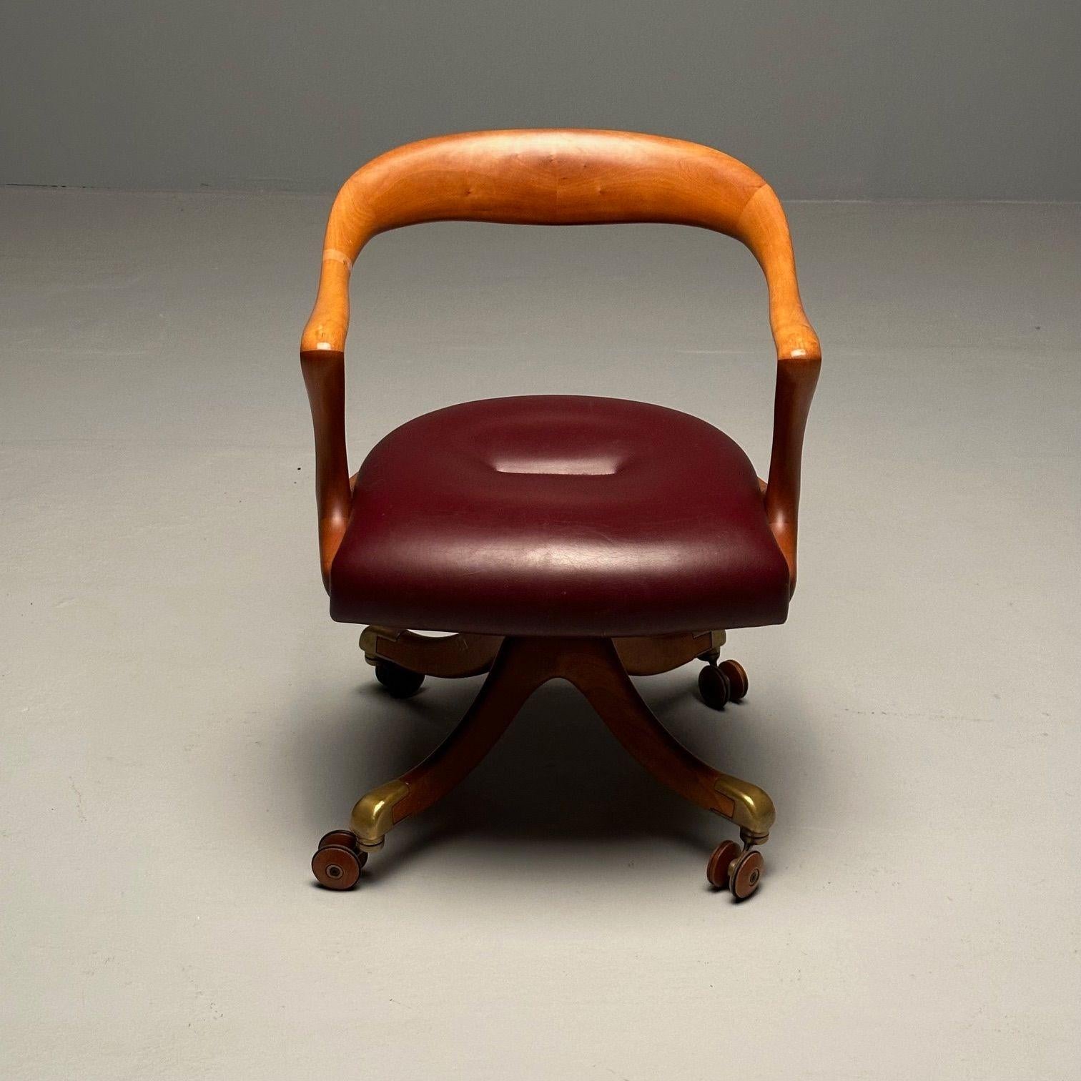 Ceccotti Collezioni, Modern, Office Chair, Light Walnut, Red Leather, 2000s For Sale 11